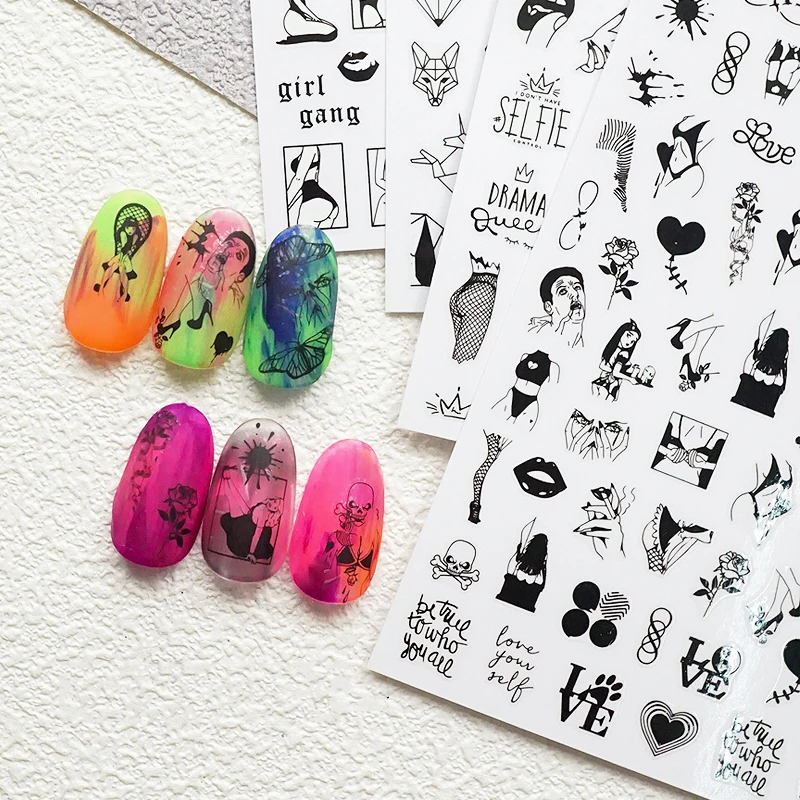 

2020 DIY Black Color Nail Art Sticker Adhesive Sticker Decals Tool Sexy Women Image Nail Art Tattoo Decoration Z0331