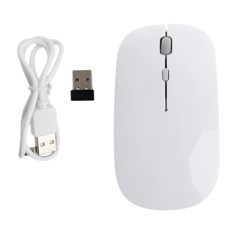 Белый USB Rechargeable Mouse Wireless Silent Mute Optical Mouse Laptop Computer 2.4G - Цвет: Белый