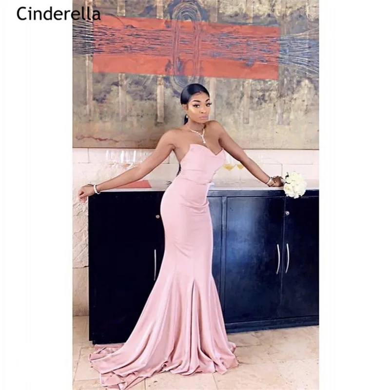 

Cinderella Lovely Pink Sweetheart Sweep Train Zipper Back Satin Mermaid Bridesmaid Dresses Wedding Party Bridesmaid Dresses