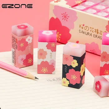 

EZONE 1PC Sakura Jelly Eraser Transparent Pencil Eraser Pink Cherry Blossom Pattern School Office Stationery Supply Color Random