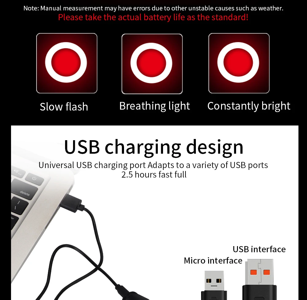 Bicycle Taillights Intelligent Brake Sensor Taillights MTB/ Road Bike Rear Bicycle Rear Light USB Brake Tail Light 6-20 Hours