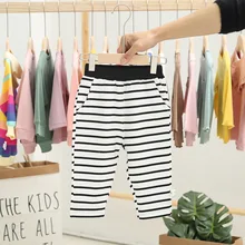 Детская одежда; коллекция года; детские свободные повседневные брюки в полоску в Корейском стиле для мужчин и женщин; N123