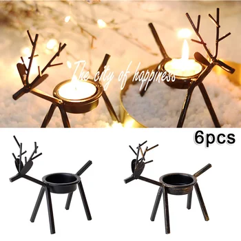 

6pcs Candle Holders Home Decor 14*13.5cm Brown Christmas Reindeer Tea Light