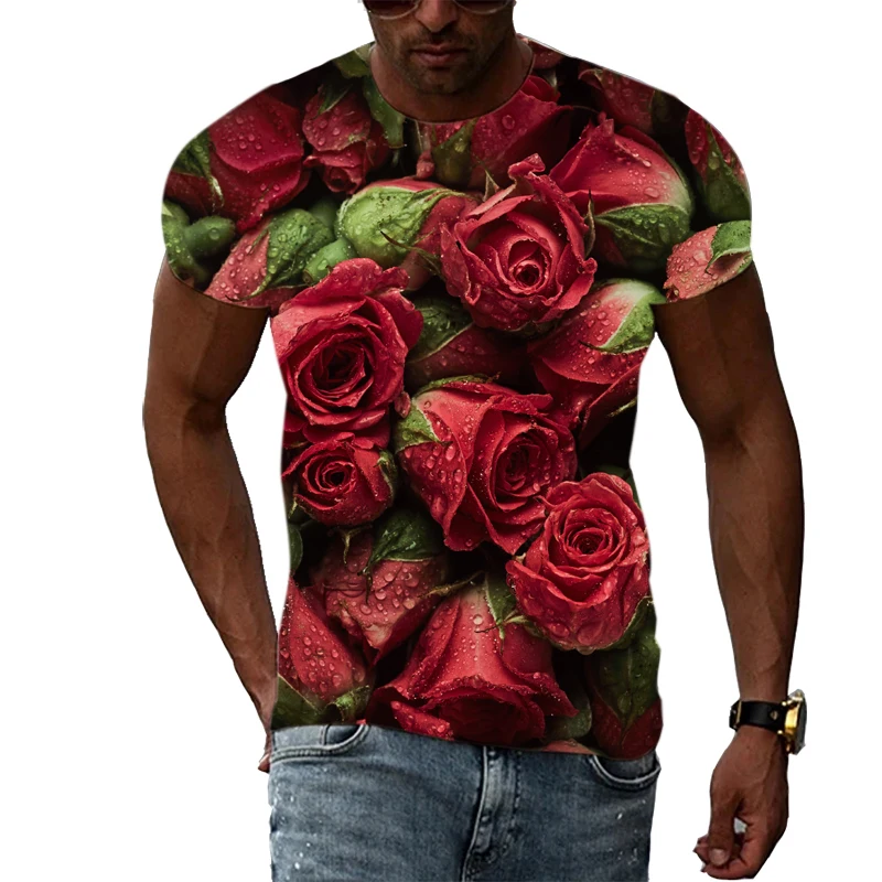 Mens Shirts Roses Print | Print Shirt Men Men's T-shirts Flowers - - Aliexpress