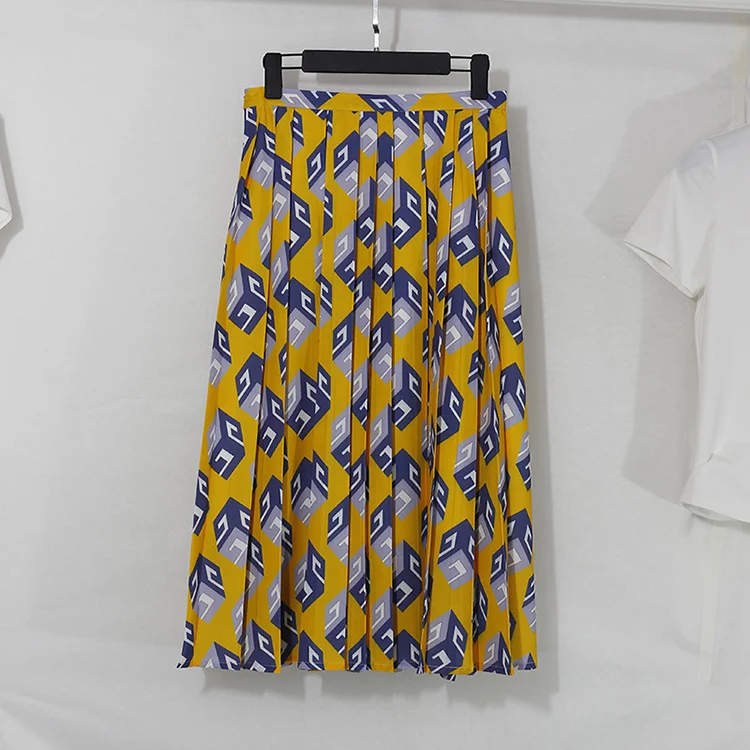 Роскошная дизайнерская брендовая женская желтая плиссированная юбка с трехмерным клетчатым принтом