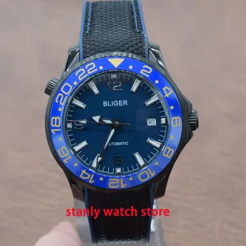 

Luxury New Bliger 41mm blue dial luminous blue ceramic bezel pvd coated case miyota automatic movement men's wrist watches
