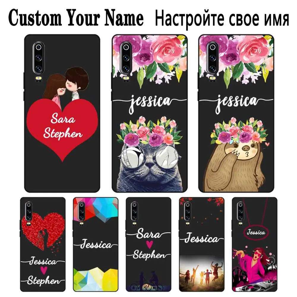 Cool cat angel Custom Name DIY Black Soft TPU Silicone Case Cover For Huawei P8 P9 P10 P20 P30 Lite Pro P Smart Plus 2017 2019 |