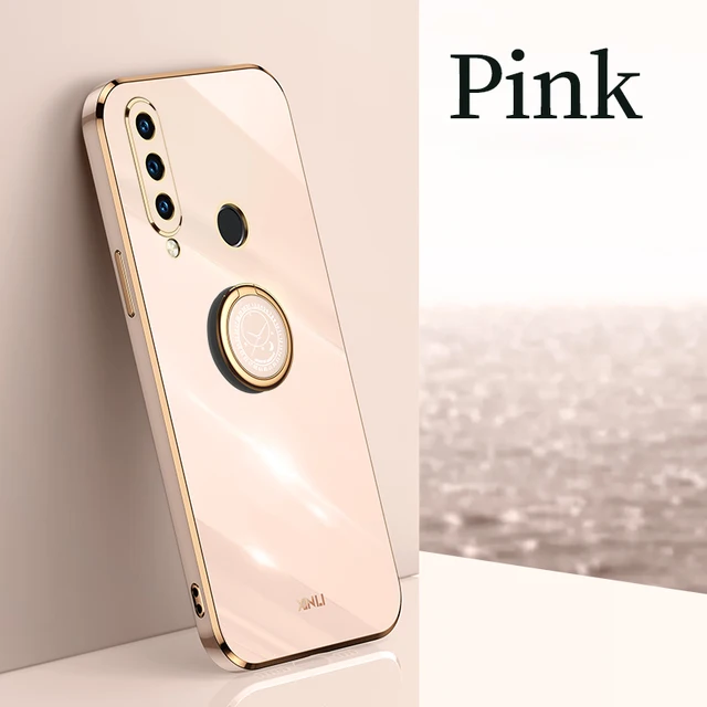 Square Plating Back Cover Case for Huawei P30 Lite Nova 4E Honor 20 S Russia Soft Silicone Mobile Phone Funda P 30 Honor20 20S Pink with Holder