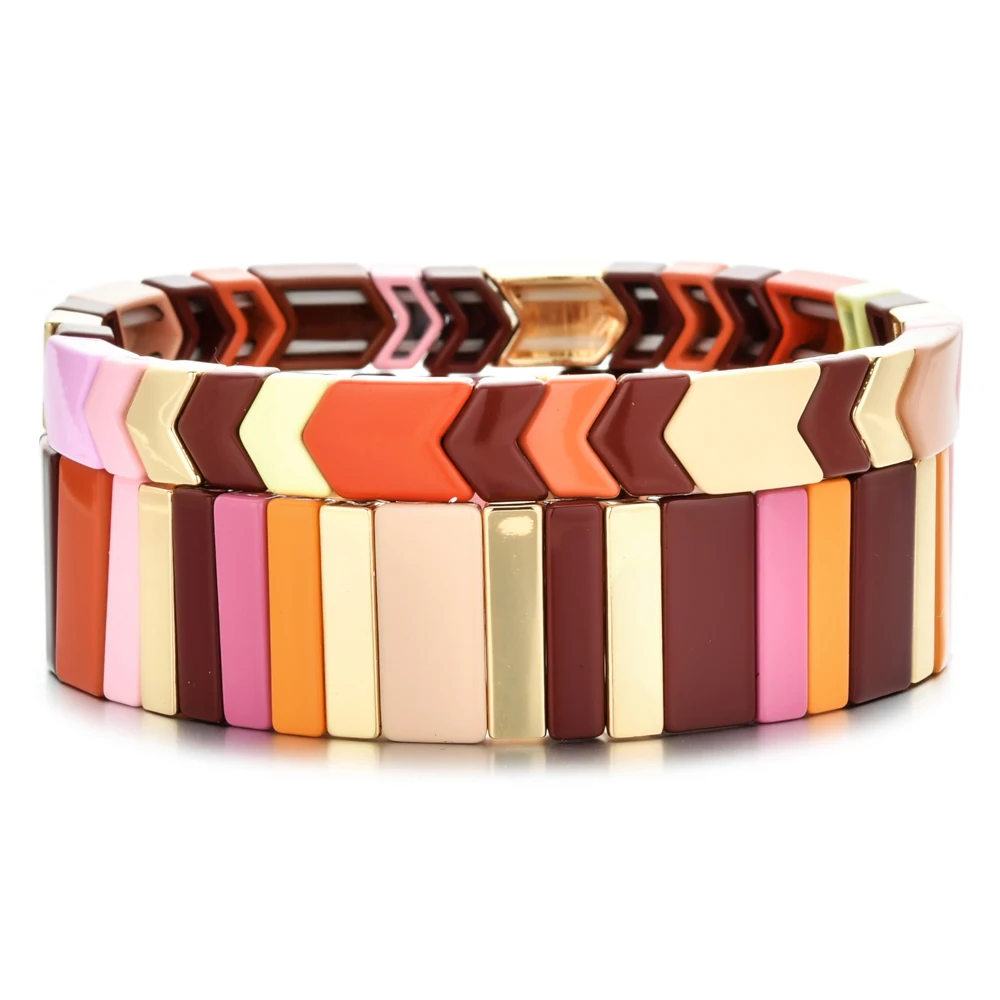 

2019 Bohemian Primeval Forest Rainbow Bracelet Set For Women Colorful Alloy Enamel Tile Bracelets Fashion Female Jewelry