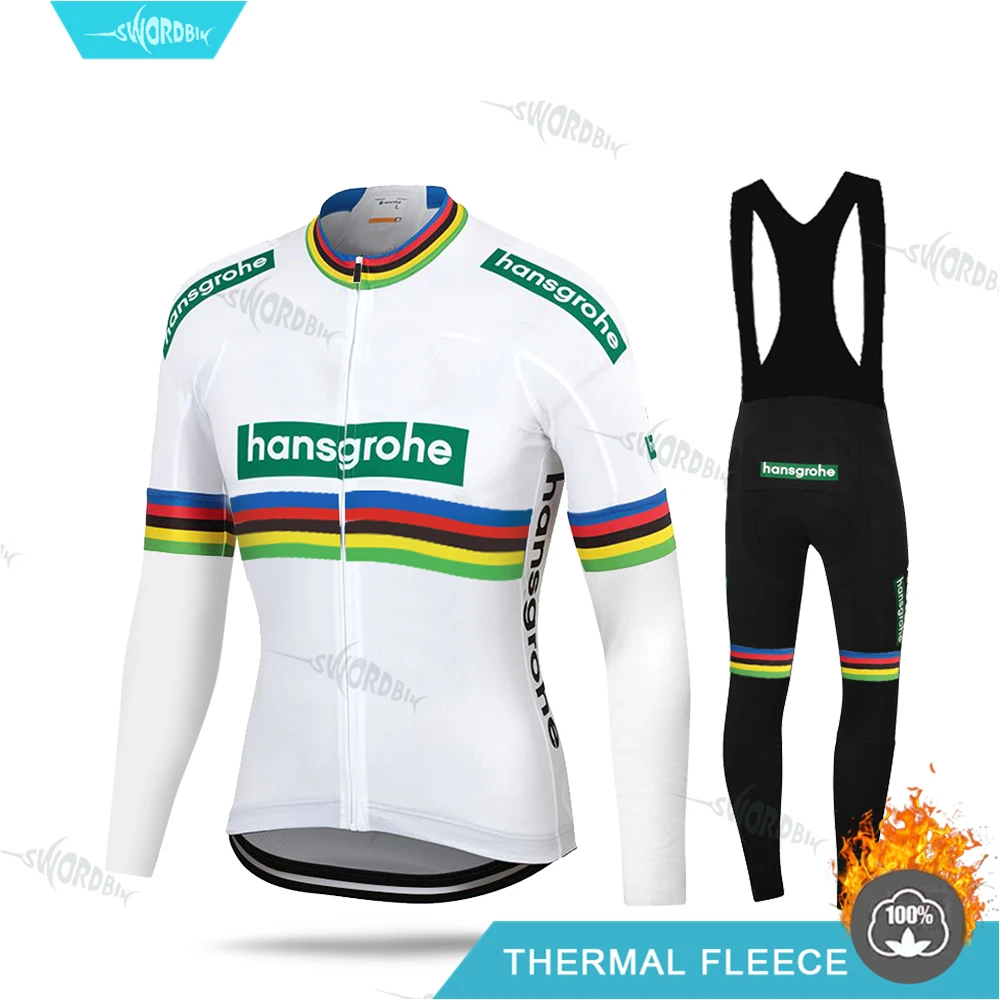 Man Winter Cycling Clothing Hansgrohe Champion 2020 Custom Road Bike Jersey Set Thermal Fleece Long Sleeve Ropa Ciclismo Hombre | Спорт и