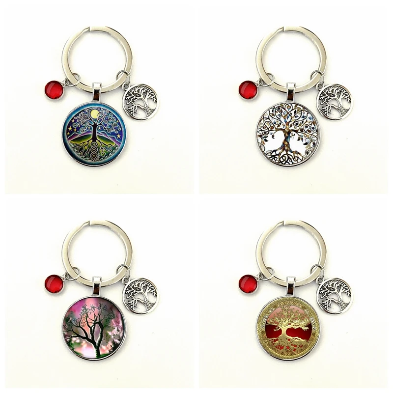 

2020 Hot Sale Tree of Life Keychain Personalized Alloy Tree Series Glass Convex Round Glass Stone Keychain Jewelry Gift