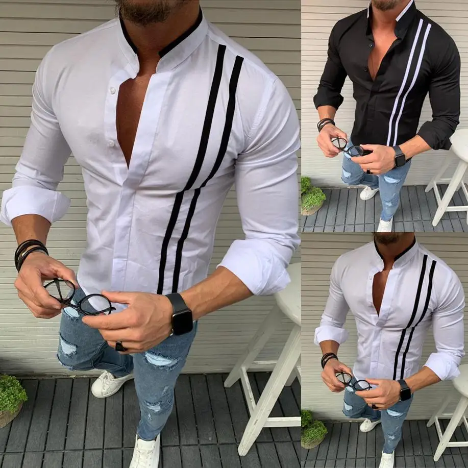 S-2XL, мужские рубашки, модные, черные, белые, одноцветные, в полоску, с длинным рукавом, мужские рубашки, Роскошные, для социальных вечеринок, одежда, уникальный дизайн