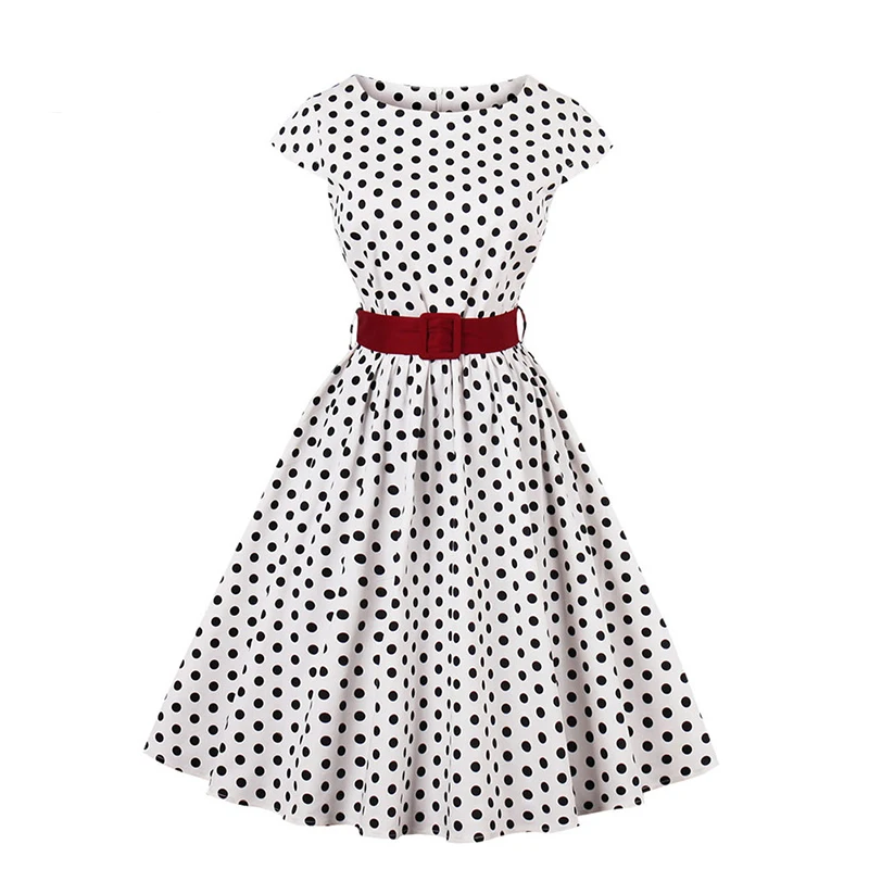 MIXINNI Cotton 50s 60s Black Dot Vintage Dress With Belt Slim Vestidos Mujer Plus Size Women Elegant Party Dresses 1597 | Женская одежда