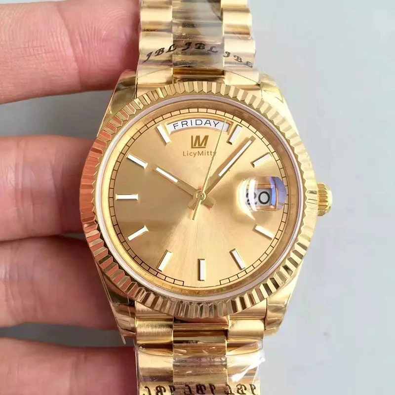 Reloj de lujo para hombre, resistente al agua, automático, mecánico, 18K, dorado, con fecha, acero inoxidable, cristal de zafiro