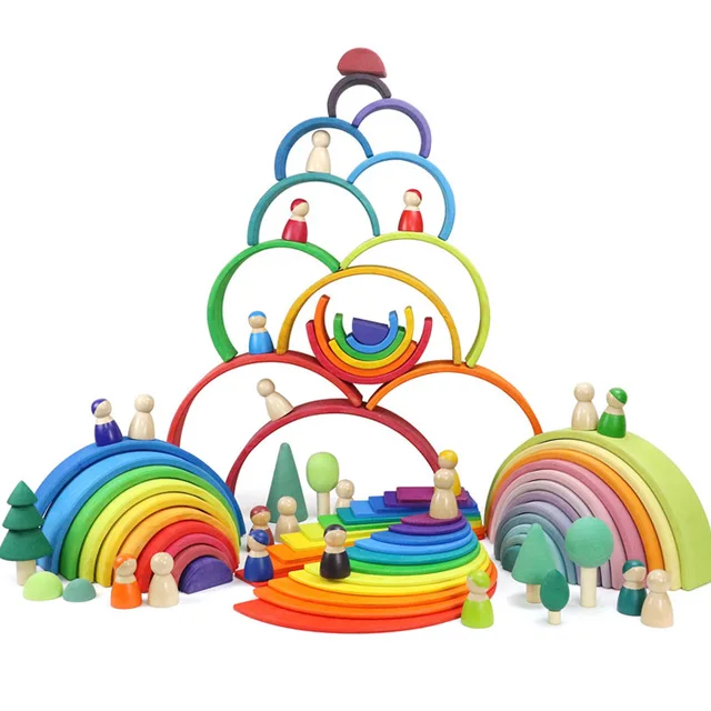  US $12.33  ToysParadise Large Rainbow Blocks/Semicircle Building Blocks Rectangular Board Pegdolls Geometric W