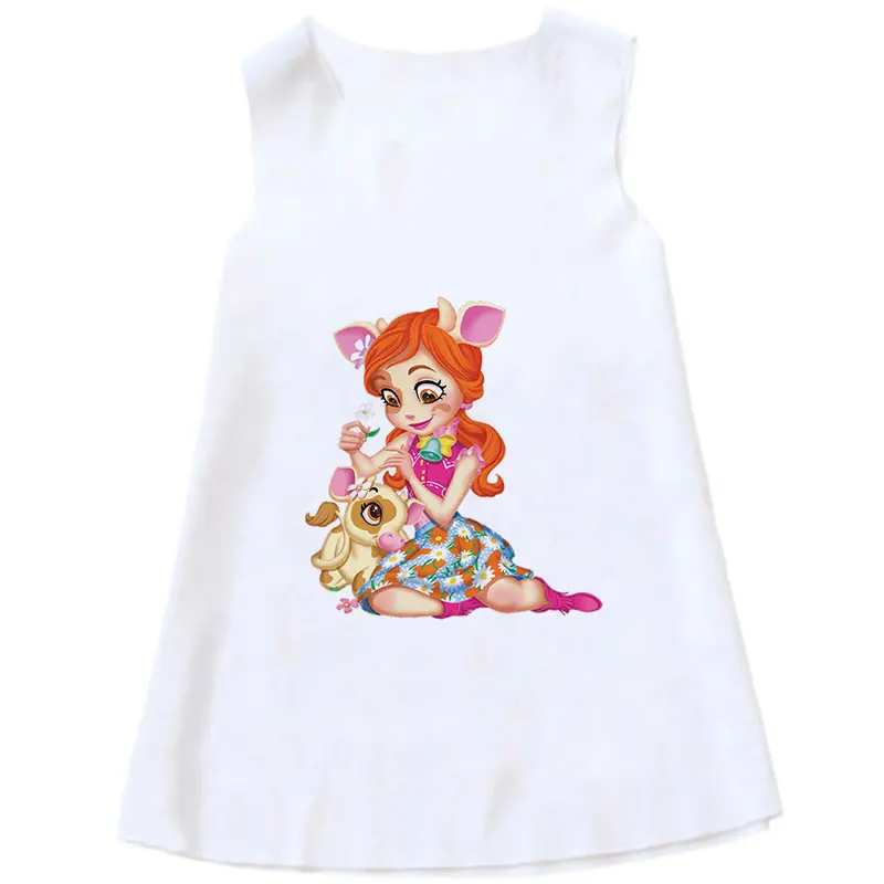 pajama sets cute	 2021 Todder Baby Girl Summer Dress Enchantimals Bunny Printed Girls Party Dress Sundress Baby Kids Children Clothing Sleeveless elegant pajama sets