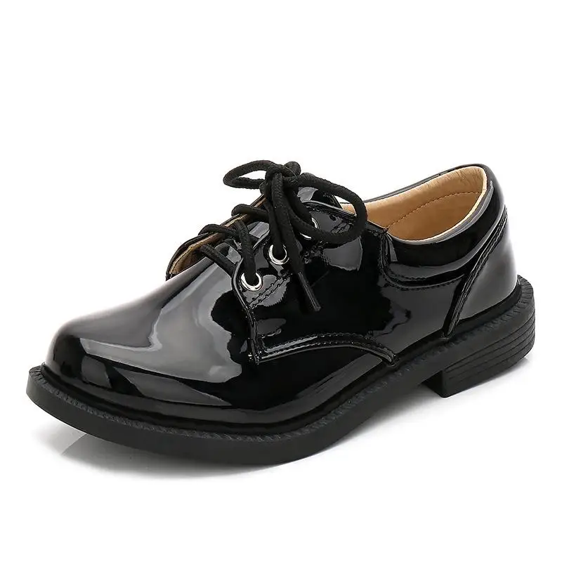 Обувь для мальчиков из черной лакированной кожи обувь British Wind начальной и средней школы; мaльчикoв мaйкa кoрoткий детская обувь на снежную погоду - Цвет: Черный