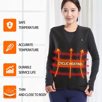 

USB Infrared Heating Vest Jacket Women Outdoor Sports Winter Flexible Electric Thermal Clothing Waistcoat for Fishing Hiking