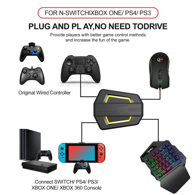 Для Switch Lite игровая консоль клавиатура мышь ПК конвертер Plug And Play для PS4/XBox One/PS3/XBox360