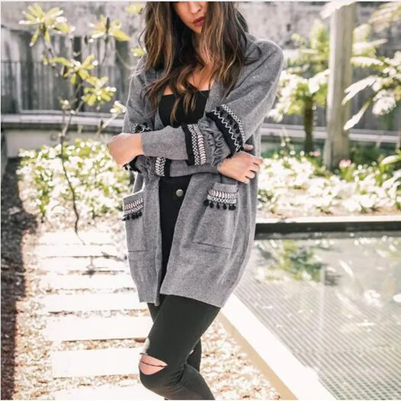 ^*Best Offers Knitted Long Sleeve Sweater Coat Loose Patchwork Tassel Long Cardigan LADY fashion Autumn Warm Outwear Winter