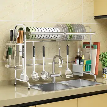 

304 Stainless Steel Sink Hanging Dish Rack Drain Rack Kitchen Rack 2 Layer Supplies Storage Pool Put Dishes Shelf