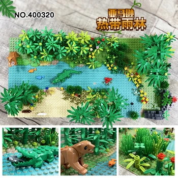 

32*32 Dots Classic Base Plate Rainforest Baseplate Animal Jungle Flower Tree Plants Building Blocks Bricks Children Toys Gifts