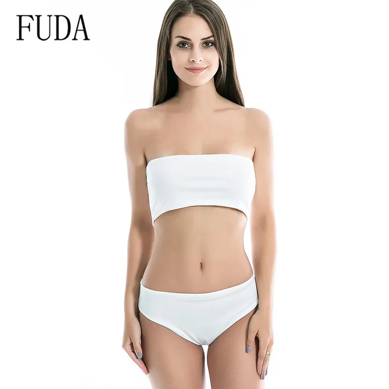 

FUDA Double-layer High-quality Fabric Tube Top 2 Pieces Sets Sexy Swimsuits Hollow Out Sleeveless Summer Beach Casual Bodysuits