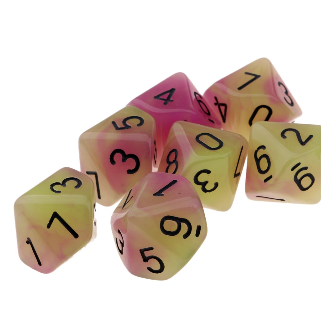 Tabletop Game 10pcs Dungeons Dragons Dice D10 D&D Luminous 1.6cm Multi Dice Set Night Luminous Dice Set