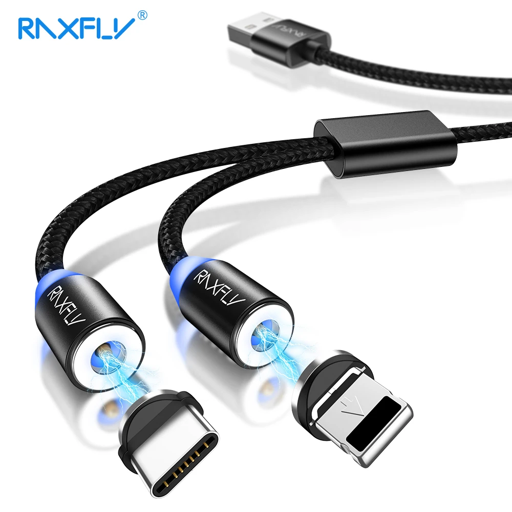 Магнитный USB-кабель RAXFLY 2 в 1 нейлоновый кабель Micro USB Type-C для iPhone 11 X XR 7 8 магнитный C