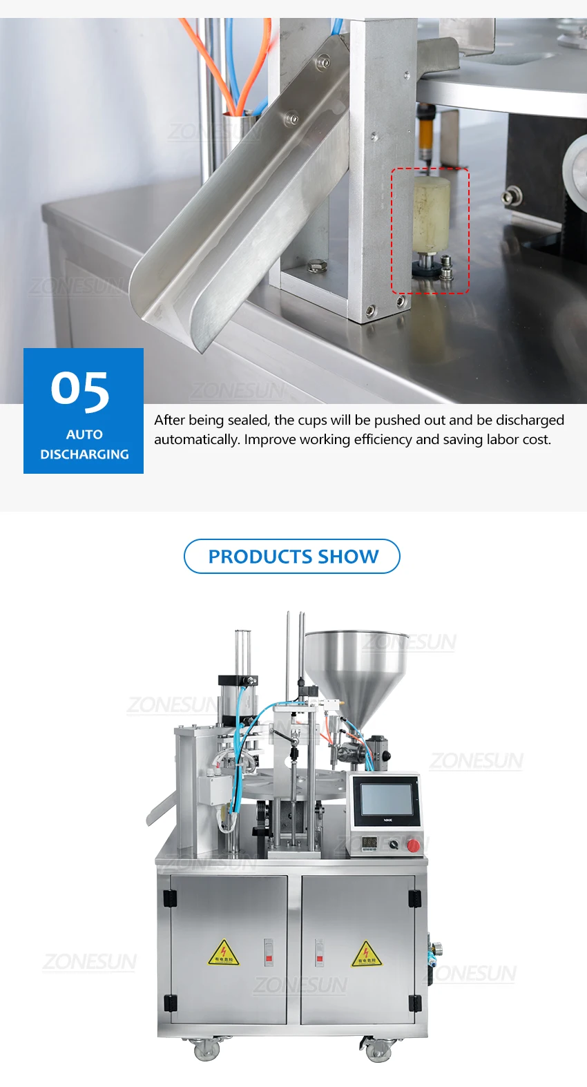 ZONESUN ZS-FS100 Automatic Jelly Yogurt Ice Filling machine Cream Juice Sugar Honey Rotary Cup Sealing Machine 10-300ml