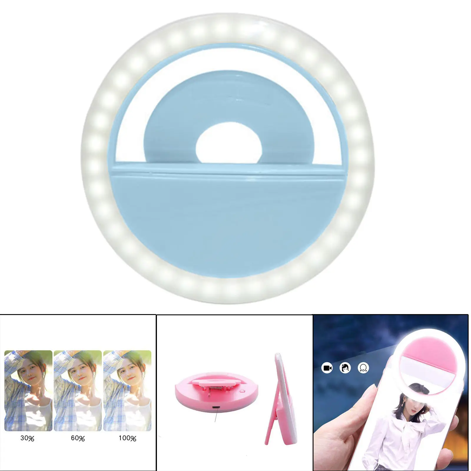LED Selfie Loop Light Mini 250mAh Portable USB Charging 3 Modes Dimmable Fill Light for Video Live Streaming Camera Cell Phones