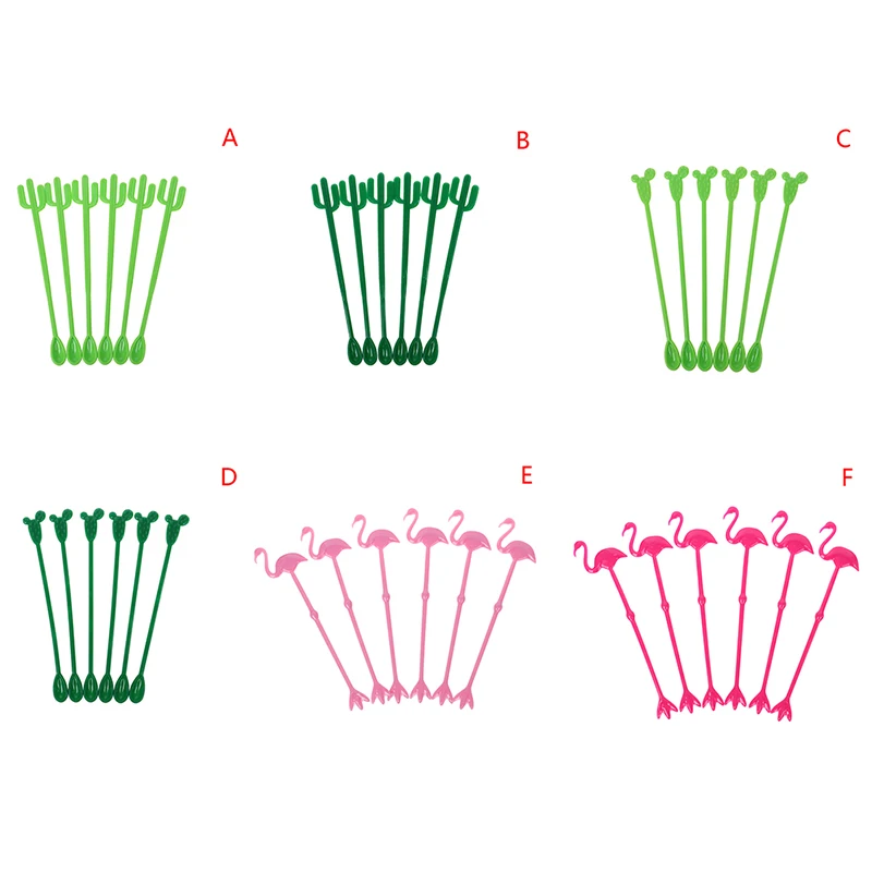 6pcs Flamingo Plastic Cocktail Drink Mixer Stir Swizzle Sticks Frozen Puddler Muddler Drink Coffee Bar Stirrer Decoration