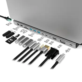 

Vmade USB HUB 14 in 1 Thunderbolt 3 Type C Adapter Dock 2 USB 3.0 Port 4K HDMI 1080P VGA RJ45 Gigabit Ethernet For Macbook Pro P