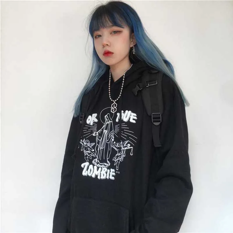 NiceMix Harajuku негабаритных толстовка женская осень мультфильм печати толстовки с длинным рукавом пуловер свободные милые толстовки забавные
