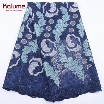 

Kalume Latest African Swiss Cotton Lace Fabric 5 Yards Swiss Voile Cotton Lace Fabric With Stones For Nigerian Sewing Party 2116