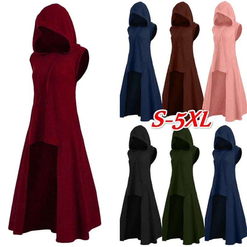 

Fashion Women Vintage Sleeveless Knitted Coat Asymmetrical Cosplay Solid Hooded Top