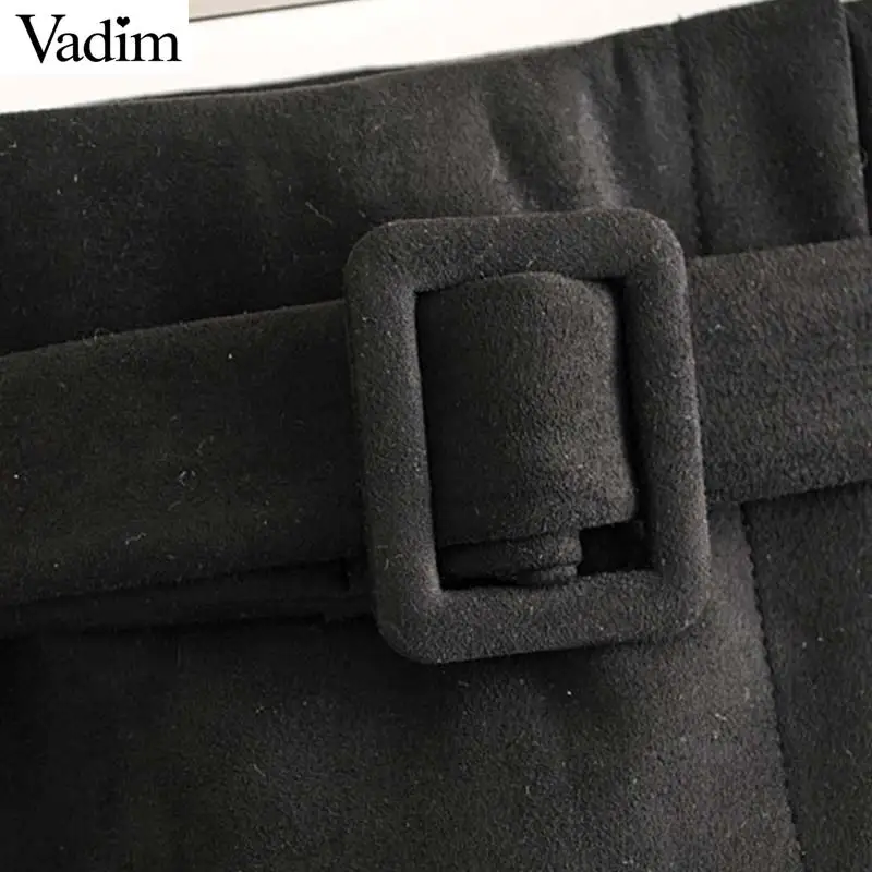 Vadim женские Стильные черные замшевые шорты с боковой молнией эластичный пояс, карманы Женские повседневные шорты с поясом pantalones cortos SA188