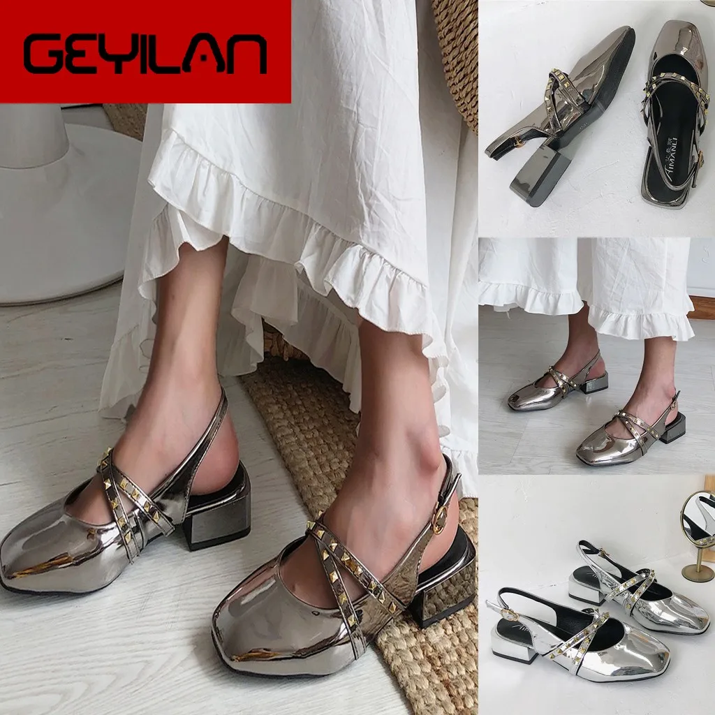 

Sandals Woman Shoes Patent Leather Rivet Mid Heel Wedges Loose Leisure Fashion Creativity Sandals Women Summer Shoes