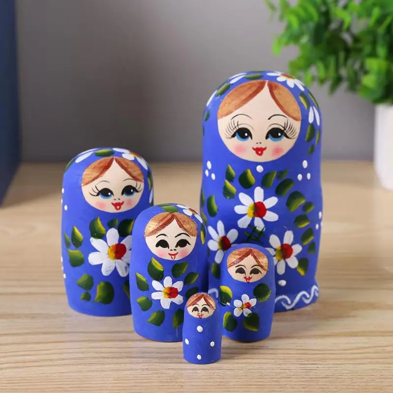 

5pcs Matryoshka Russian Dolls Basswood Creative baby face and orchid Dolls Russian Traditional Ethnic Style Unisex DIY Doll gift
