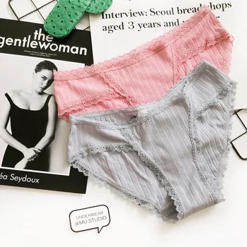 

ECTUSAMAT South Korea lovely solid color thread cotton lace wine red black ladies low waist briefs