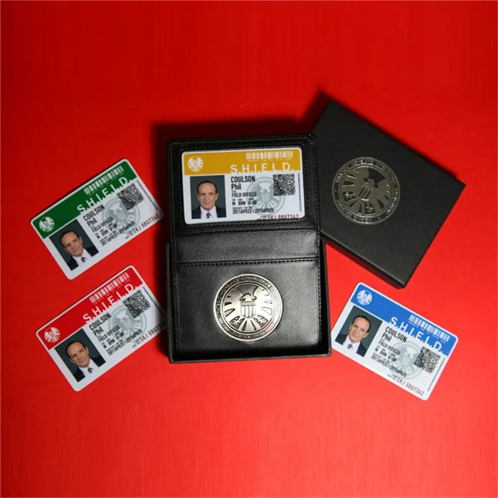 

Agents of Shield S.H.I.E.L.D. Metal SHIELD Badge Pin & ID Cards Genuine Leather Case Holder Wallet 1:1 Gift Cosplay Collection