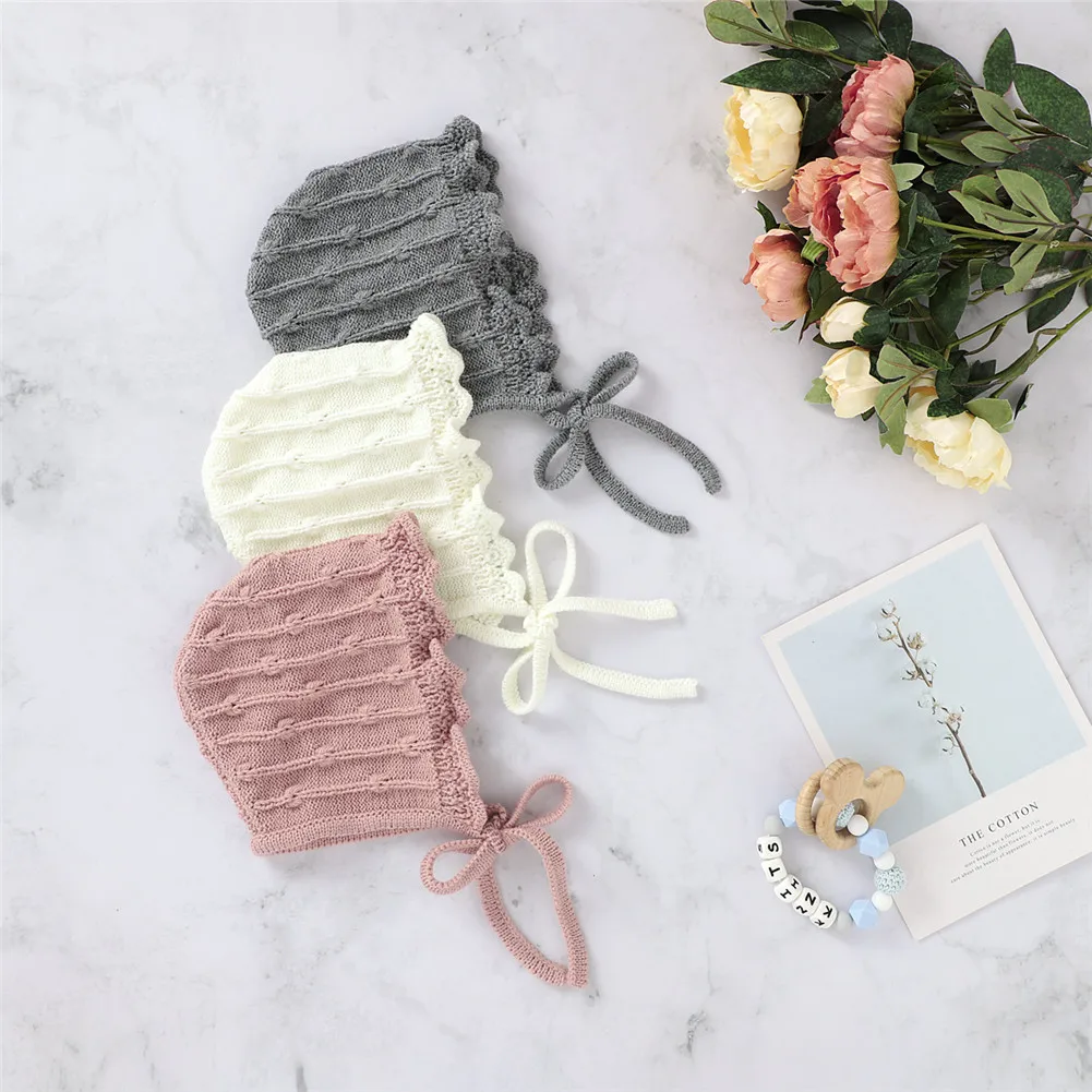 Soft Cute Beanie Hat Infant Baby Knit Hat Winter Christening Bonnet with Chin Strap Solid Color Winter Warm Accessories Caps soft cute beanie hat infant baby knit hat winter christening bonnet with chin strap solid color winter warm accessories caps