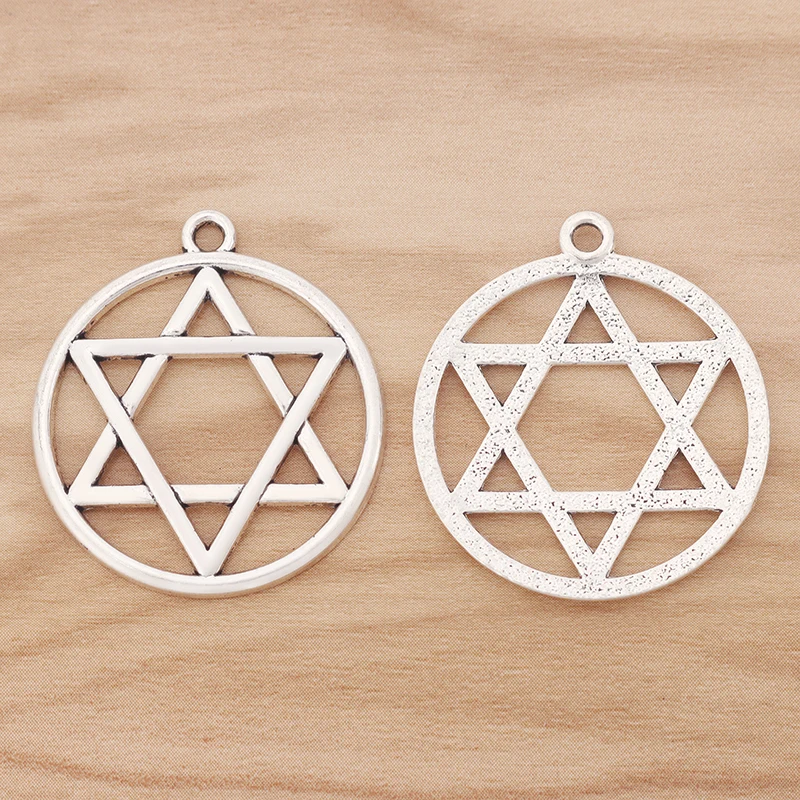 

5 Pieces Tibetan Silver Star of David Charms Pendants for DIY Necklace Jewellery Making Findings 35mm