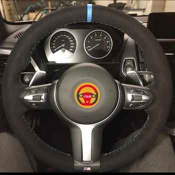 

Black Suede Light Blue Blue Red Marker Car Steering Wheel Cover for BMW F87 M2 F80 M3 F82 M4 M5 F12 F13 M6 F85 X5 M F86 X6 M F33