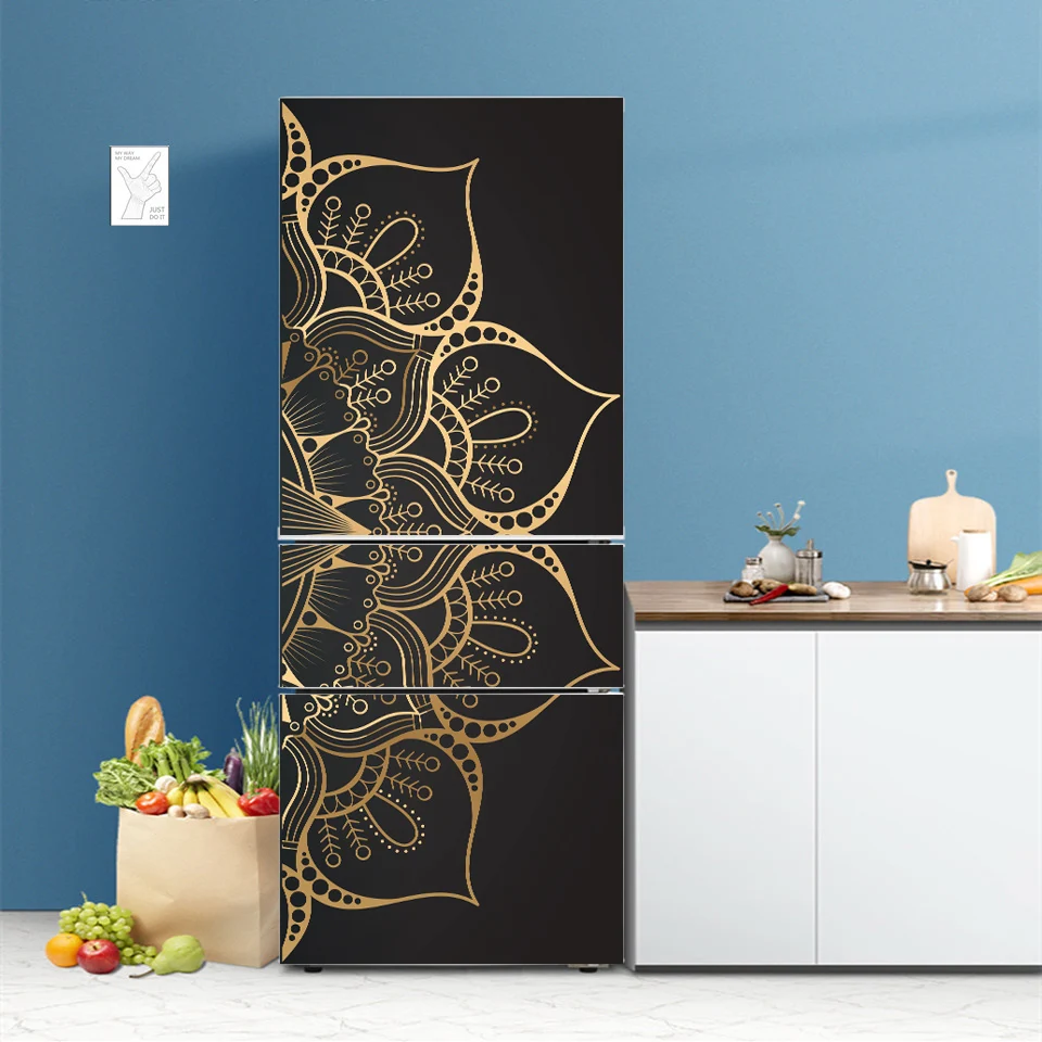 Sticker frigo électroménager déco Galets Feuille 70x170cm - Art Déco Stickers
