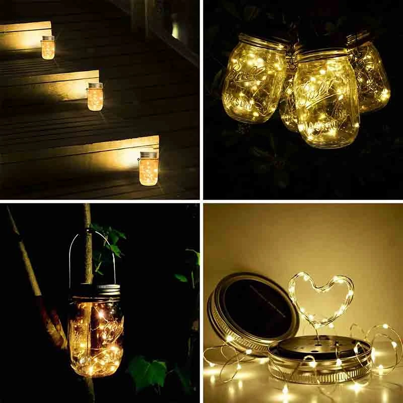 ABSS-Solar Mason Jar Light, 8 шт. в упаковке, 20 светодиодный, водонепроницаемый, феи, Светлячок, крышки, гирлянды с вешалками(без банок), патио, двор, Gard