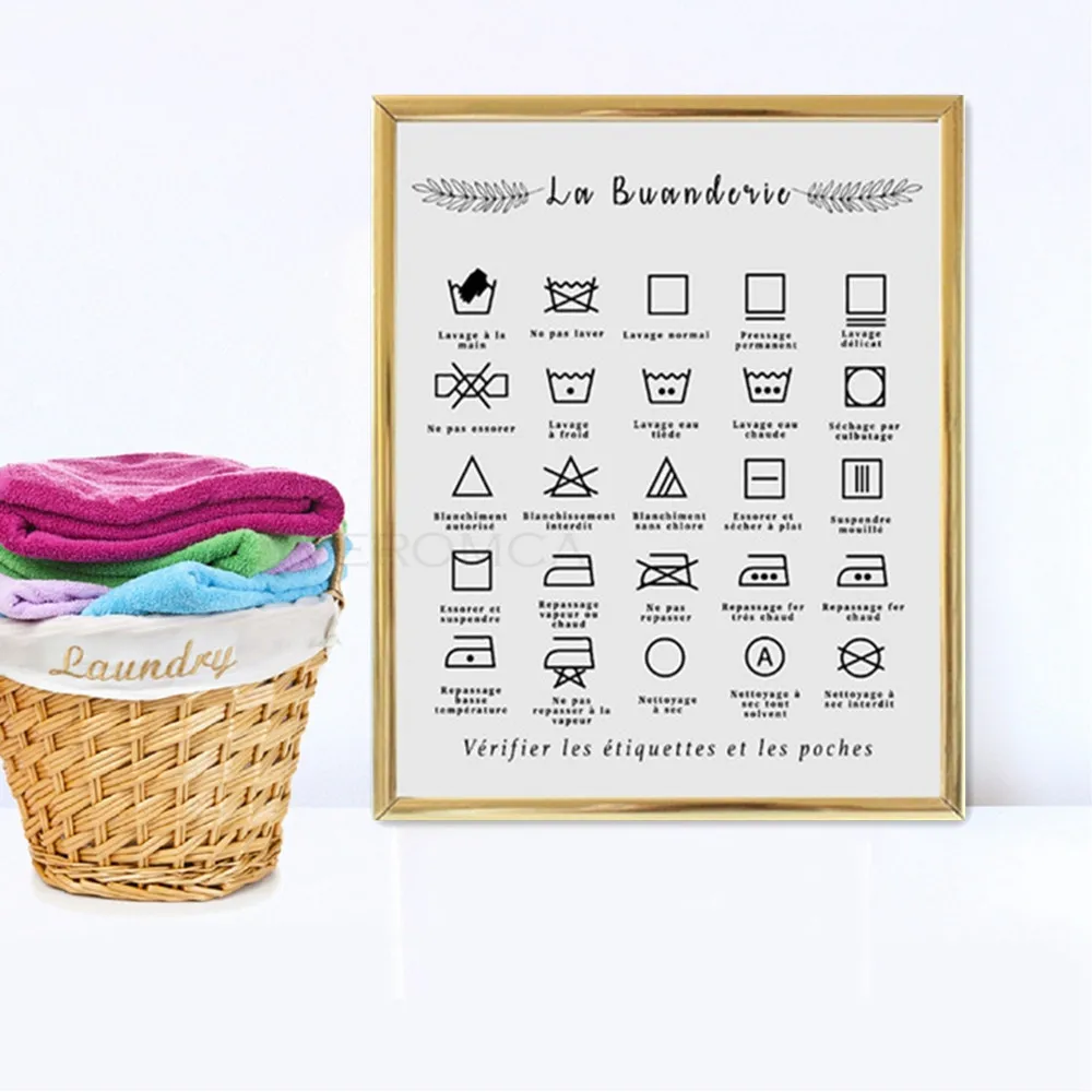 

French Laundry Symbol Sign Prints Black and White Poster Affiche Buanderie Wall Art Picture Canvas Painting Laundry Room Decor