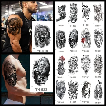 Tymczasowa naklejka tatuaż czarny duży rozmiar czaszki lew tygrys Leopard wilk tatuaż-ozdoba na ciało moda mężczyzna kobiet w klatce piersiowej tatuaż na ramię dziewczyna tanie i dobre opinie DOULEQI Jedna jednostka CN (pochodzenie) 148*210MM Zmywalny tatuaż