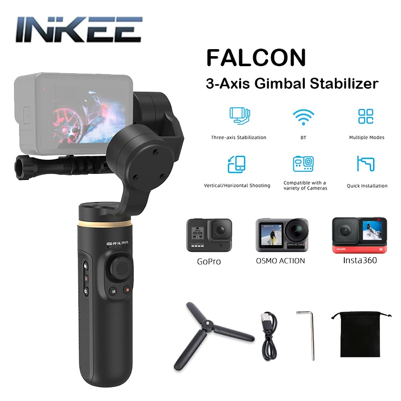 INKEE FALCON 3-Axis Action Camera Handheld Gimbal Stabilizer Anti-Shake Wireless Control for GoPro Hero 9 8/7/6/5 OSMO Insta360
