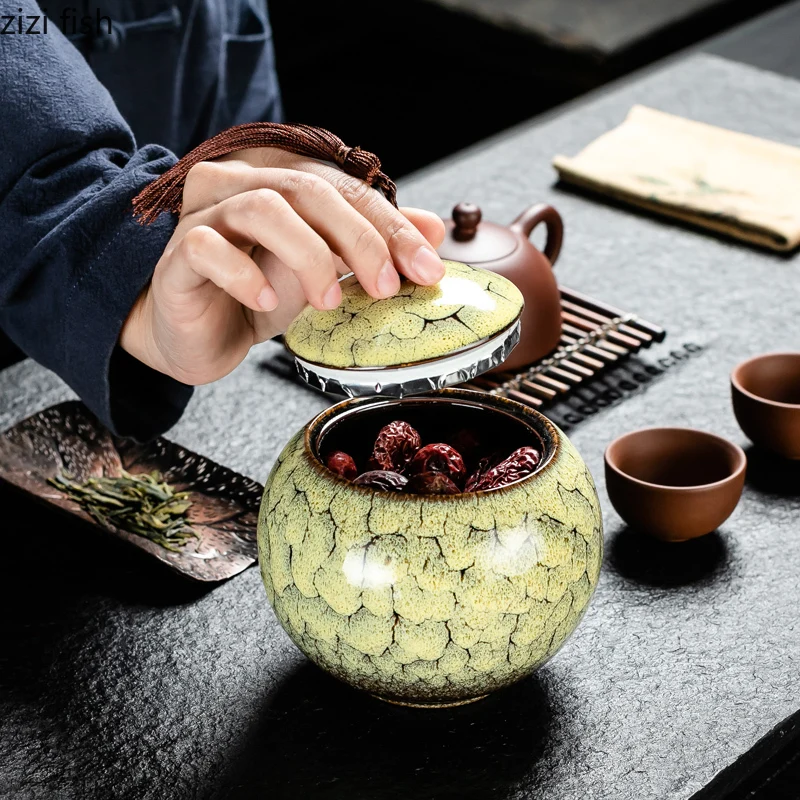 Creative Spherical Ceramic Tea Caddy Tea Set Household Large-capacity Sealed Storage Tank Moisture-proof Coffee Bean Caddy Decor tea tin box,tea canister